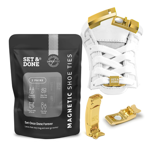 No Tie Magnetic Shoelaces (Pack of 2) White Gold + Black Iridescent & more