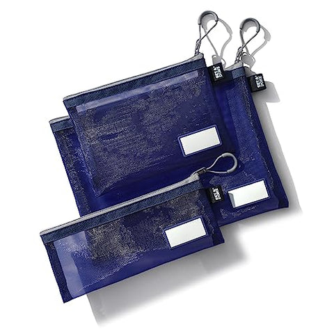 Ultramarine Blue Onama Flexi Zipper Mesh Pouch with Name Tab (Pack of 3)
