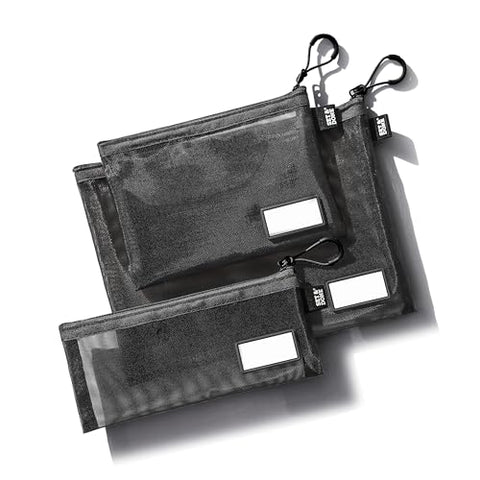 Black Onama Flexi Zipper Mesh Pouch with Name Tab (Pack of 3)