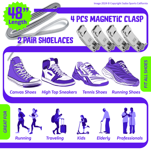 No Tie Magnetic Shoelaces (Pack of 2) White & more