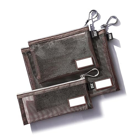 Espresso Brown Onama Flexi Zipper Mesh Pouch with Name Tab (Pack of 3)