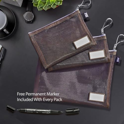 Espresso Brown Onama Flexi Zipper Mesh Pouch with Name Tab (Pack of 3)