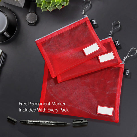 True Red Onama Flexi Zipper Mesh Pouch with Name Tab (Pack of 3)