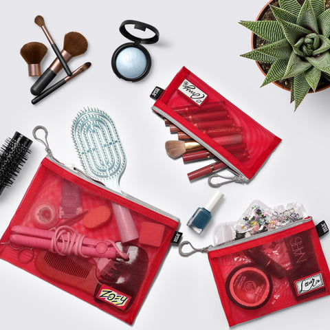 True Red Onama Flexi Zipper Mesh Pouch with Name Tab (Pack of 3)